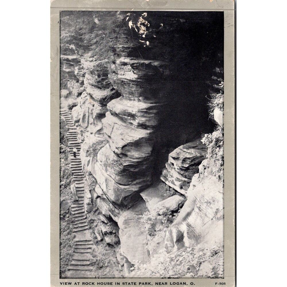 View At Rock House in State Park Near Logan OH Vintage Postcard SP17-15